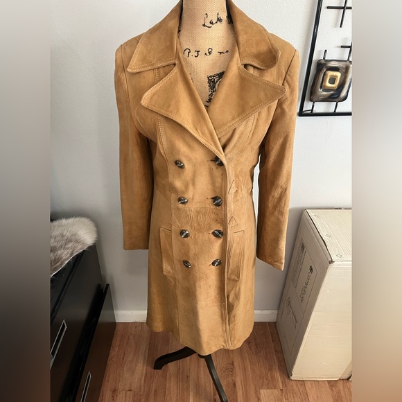 Vintage Suede Tan Double-Breasted Women's Coat size small - Picture 2 of 8